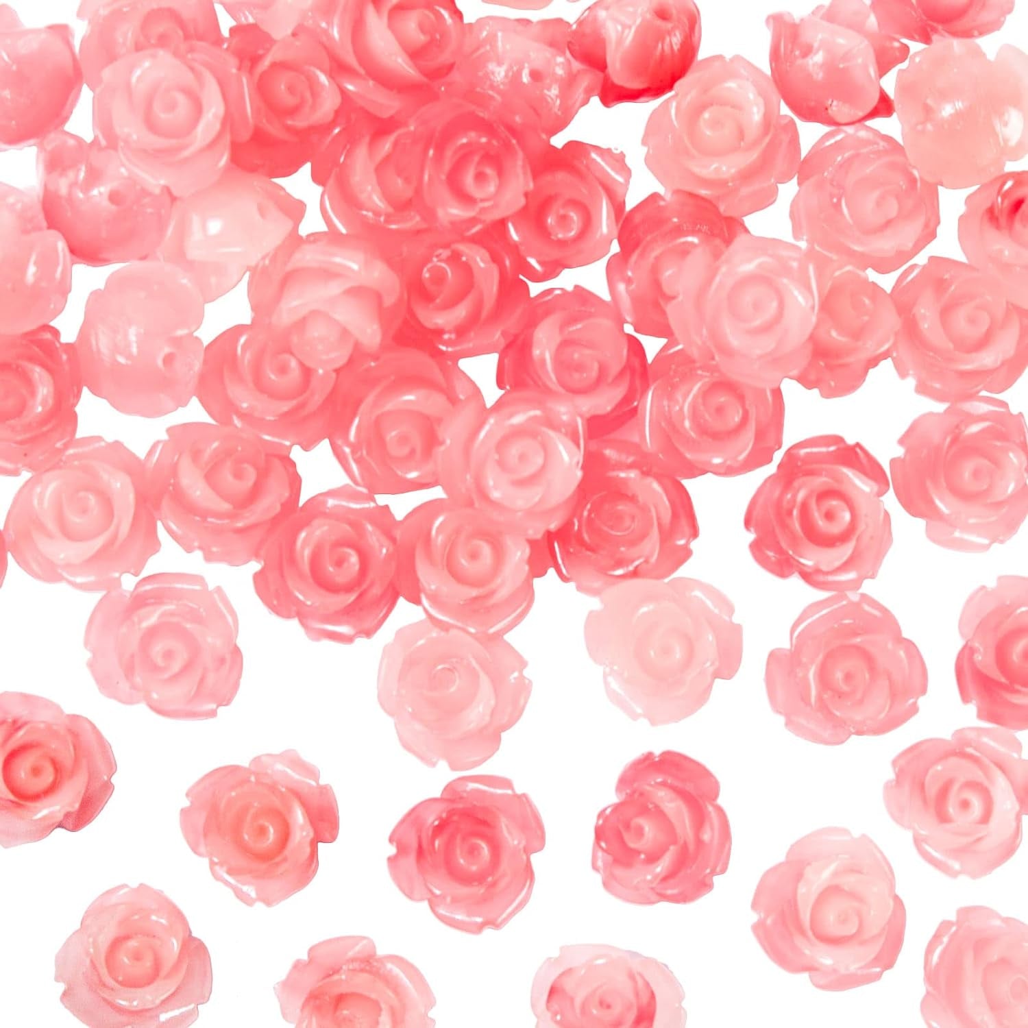 50Pcs Rose Beads Pink Shell Rose Carved Loose Beads Floral Cameos Spacer Bead for Buddha Mala Jewelry Making Necklace Bracelet Supplies Scrapbooking DIY Crafts Wedding Decors