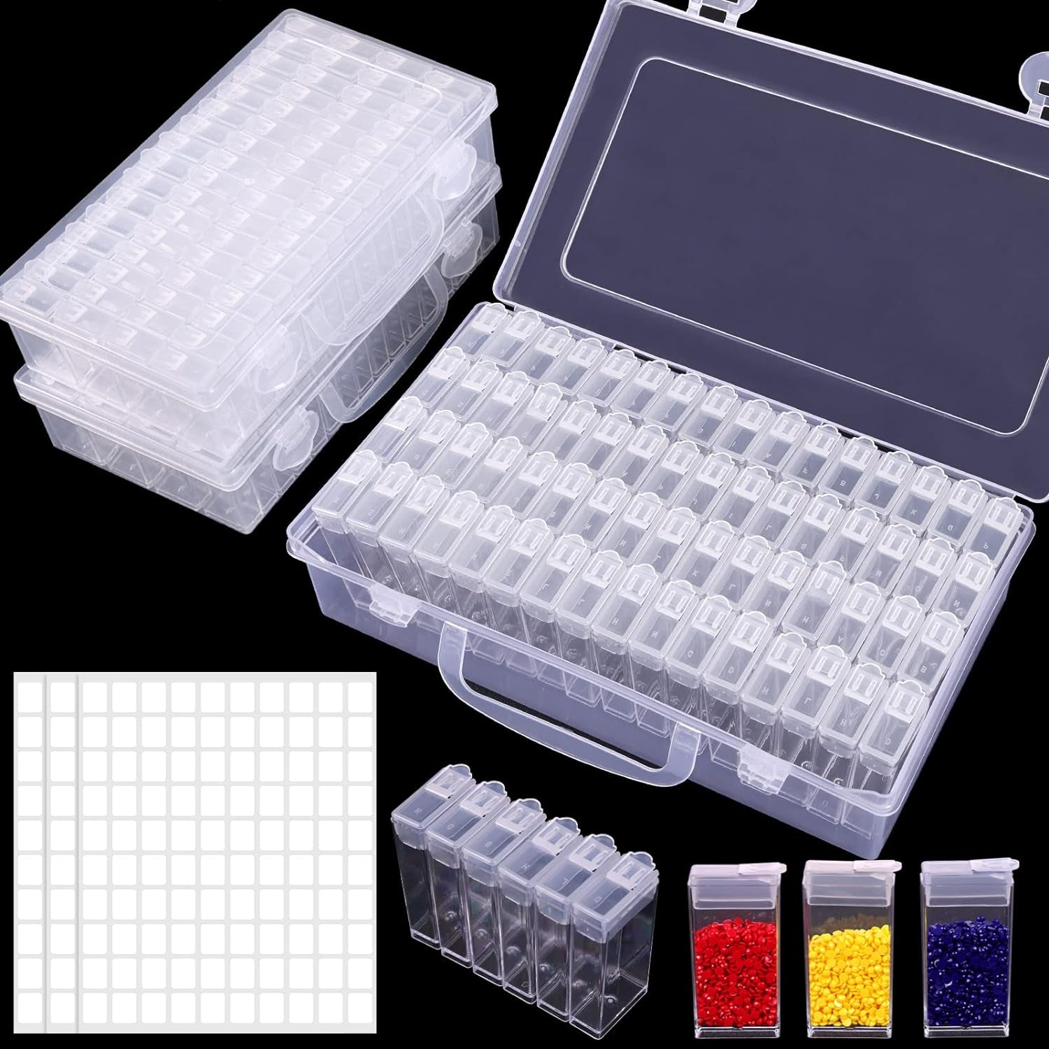 3Pcs 64 Grids Diamond Painting Storage Containers 5D Beads Organizer with Diamond Painting Accessories Stickers for Bead Storage Diamonds DIY Art Craft Storage
