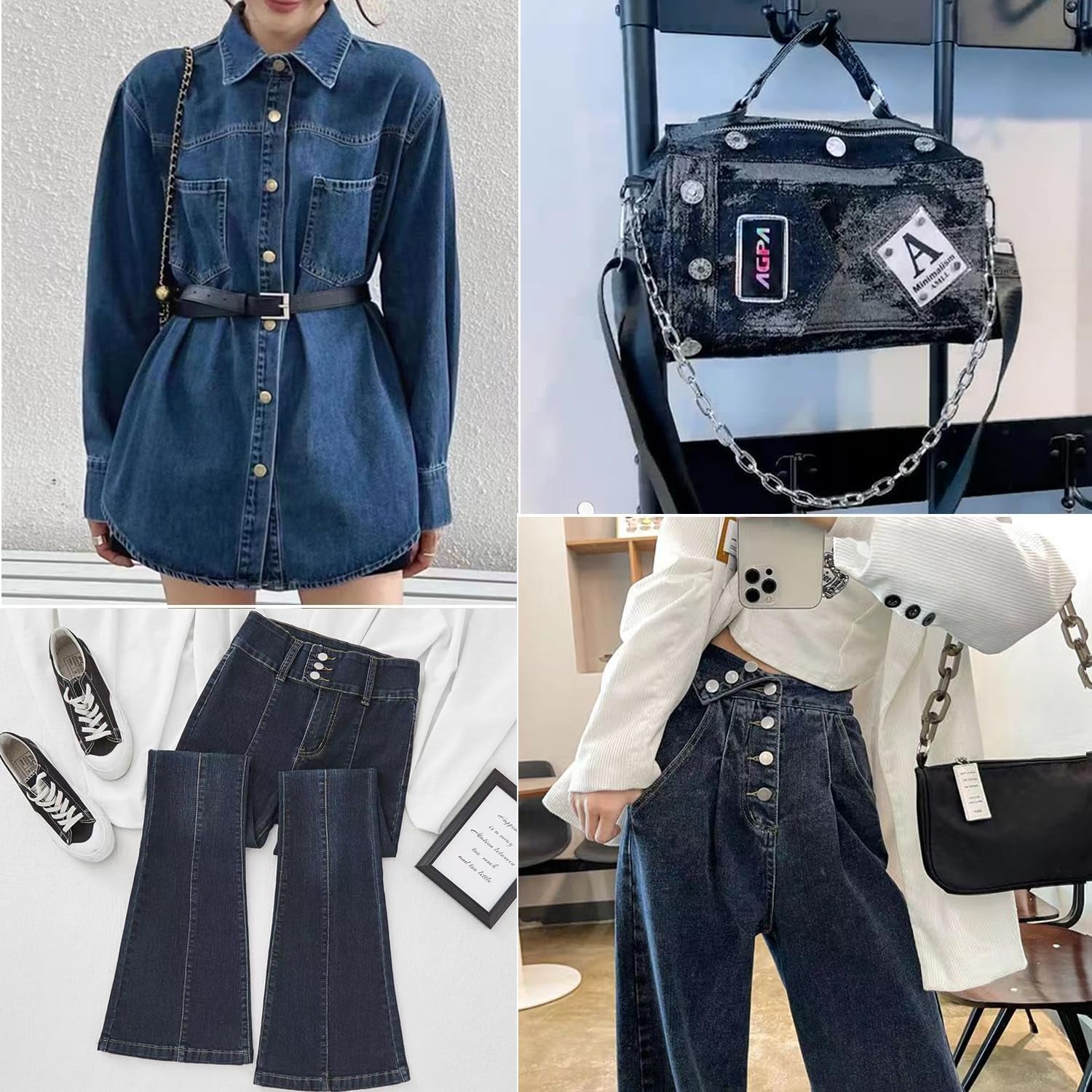 100 Sets Buttons for Jeans, 17Mm and 20Mm No-Sew Removable Adjustable Metal Jean Buttons Pins, Pants Jeans Button Replacement Tightener Repair Combo Thread Rivets and Screwdrivers in Storage Box