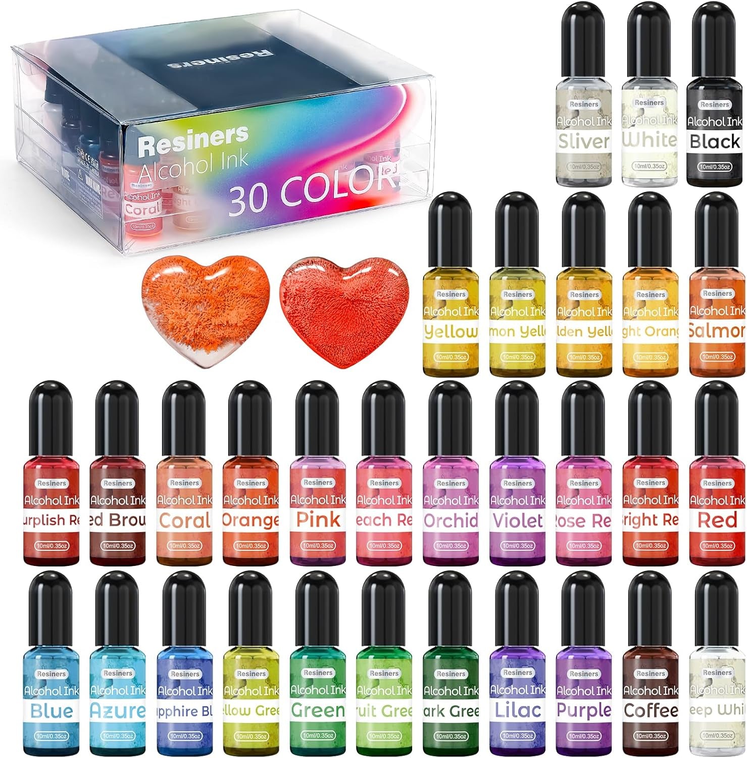 Alcohol Ink for Epoxy Resin – 30 Colors High Concentrated Alcohol-Based Ink, Epoxy Resin Paint Dye Pigment for Resin Petri Dish, Coaster, Painting, Tumbler Cup, Jewelry Making (10Ml Each)