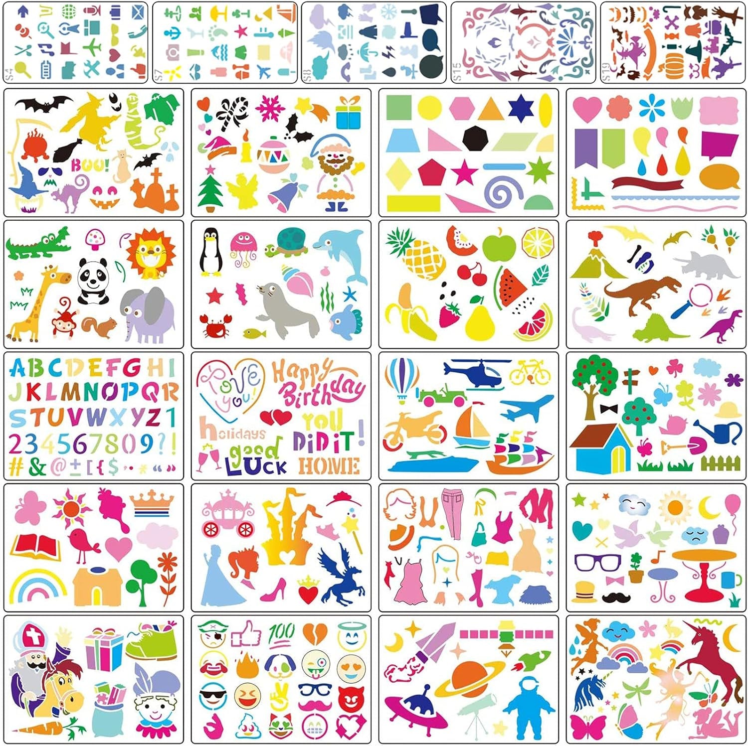 Stencil Drawing Kit for Kids, 25 Pcs Plastic Drawing Stencils with 400+ Shapes, Great Birthday Gift for Boy Girl