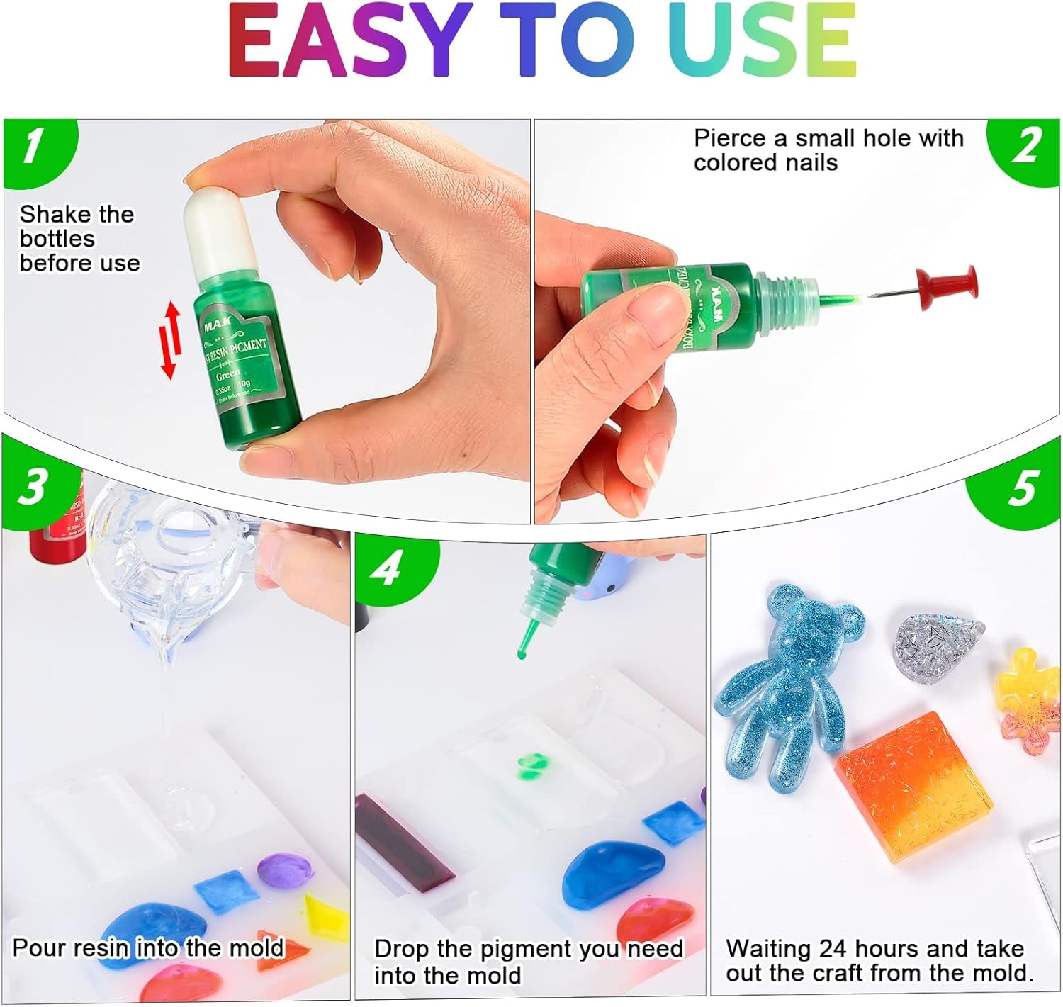 Epoxy Resin Pigment - 12 Colors Epoxy Resin Liquid Dye Transparent High Concentration Resin Colorant for Epoxy Resin Crafts Art Coloring, Painting, Jewelry DIY Making, 0.35Oz/10 Ml Each