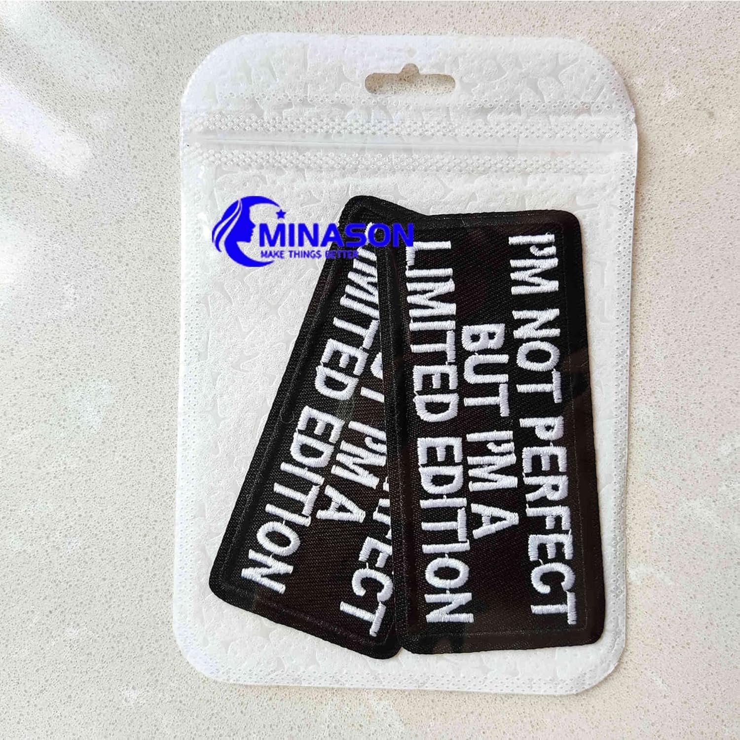 Embroidered Phrase Patches, 2Pcs "I'M Not Perfect but a Limited Edition" Iron on Sew on Patch Repair Accessories for Hats Bags Clothes Jacket Jeans Backpacks
