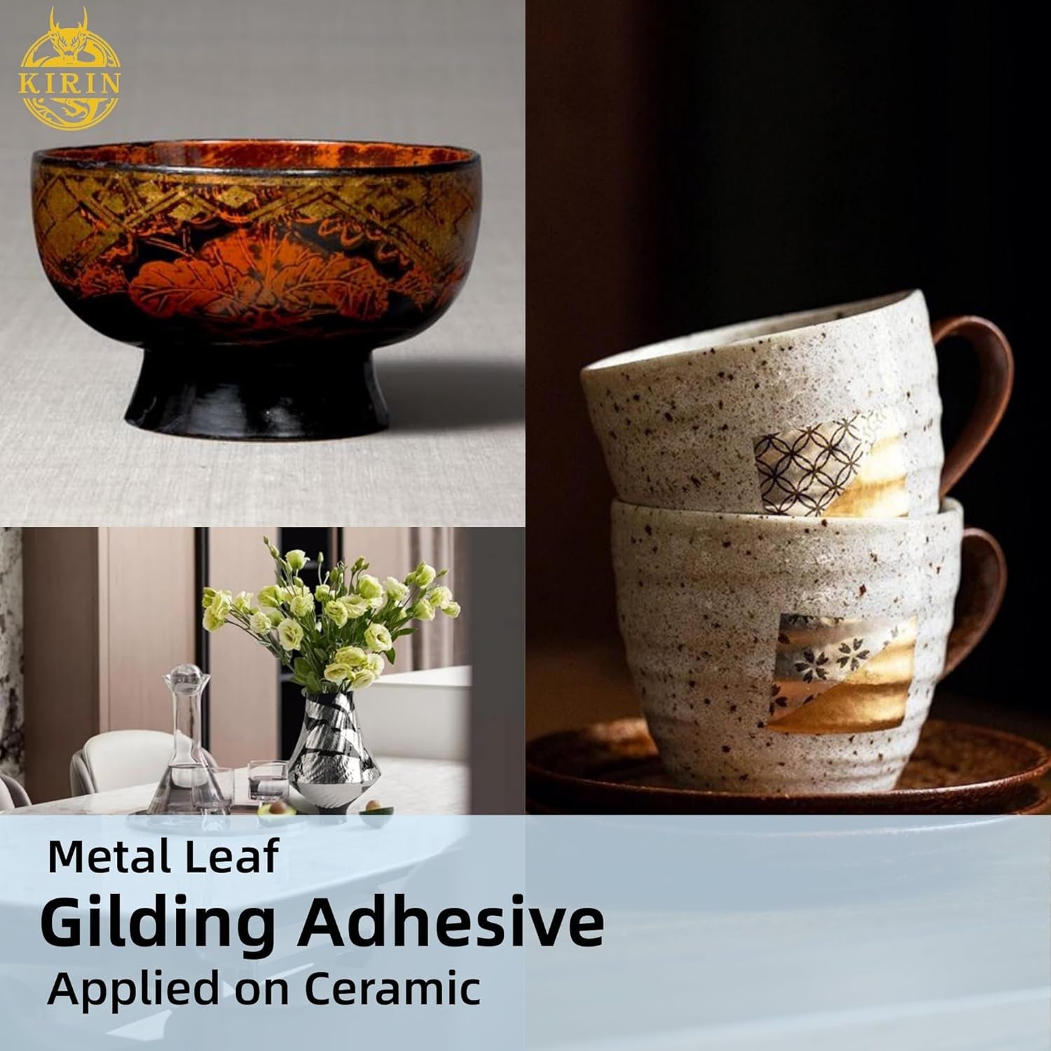 Gilding Adhesive, 100Ml Epoxy Resin Gold Leaf Adhesive for Professional Craft Use, Water Based Varnish for Protect the Surface of Gold Foil from Oxidating (Brush + Gloves as Gifts)