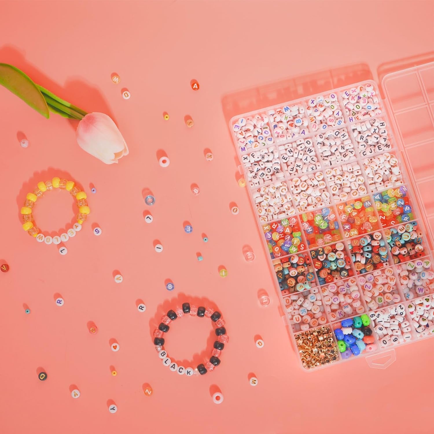 1400Pcs 6 Colors 4X7Mm Letter Beads for Bracelets Making Kit Alphabet Beads for Jewelry Making with Number Heart Beads Friendship Bracelet Kit