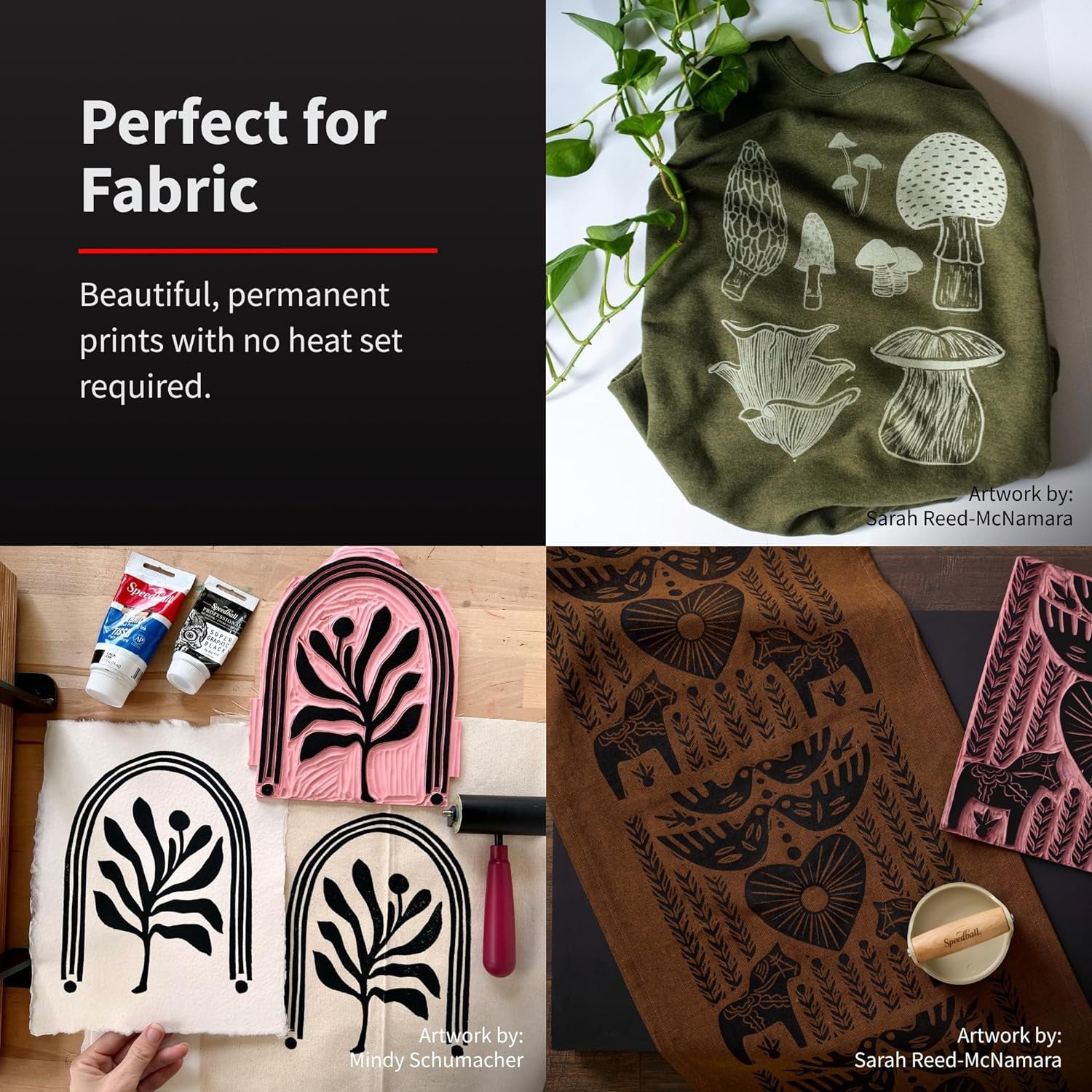 Fabric & Paper Block Printing Ink 6-Color Set, 1.25-Ounce X 6