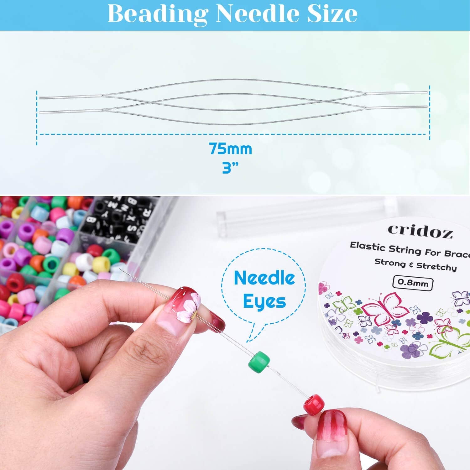 Stretchy String for Bracelets,  5 Rolls Clear Elastic String Stretch Cord Jewelry Bead Bracelet String with 2 Pcs Beading Needles for Seed Beads, Pony Beads