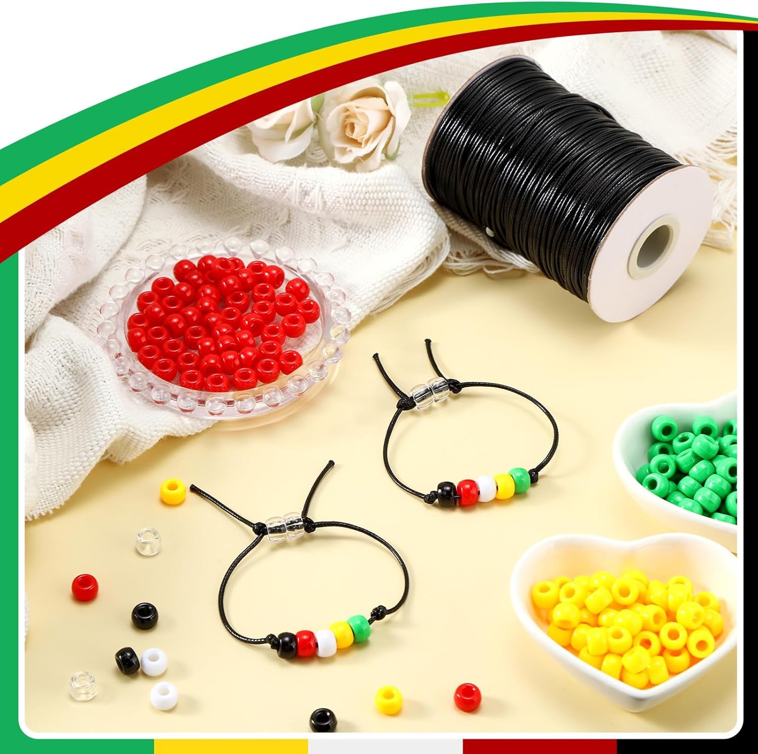 1200 Pcs Plan of Salvation Bracelet Bead Bulk Wordless Faith Bracelet Clear Red Black Green Yellow White Beads with 100 Yards Waxed Cotton Thread Cord Christian Bible Teaching Craft Kits