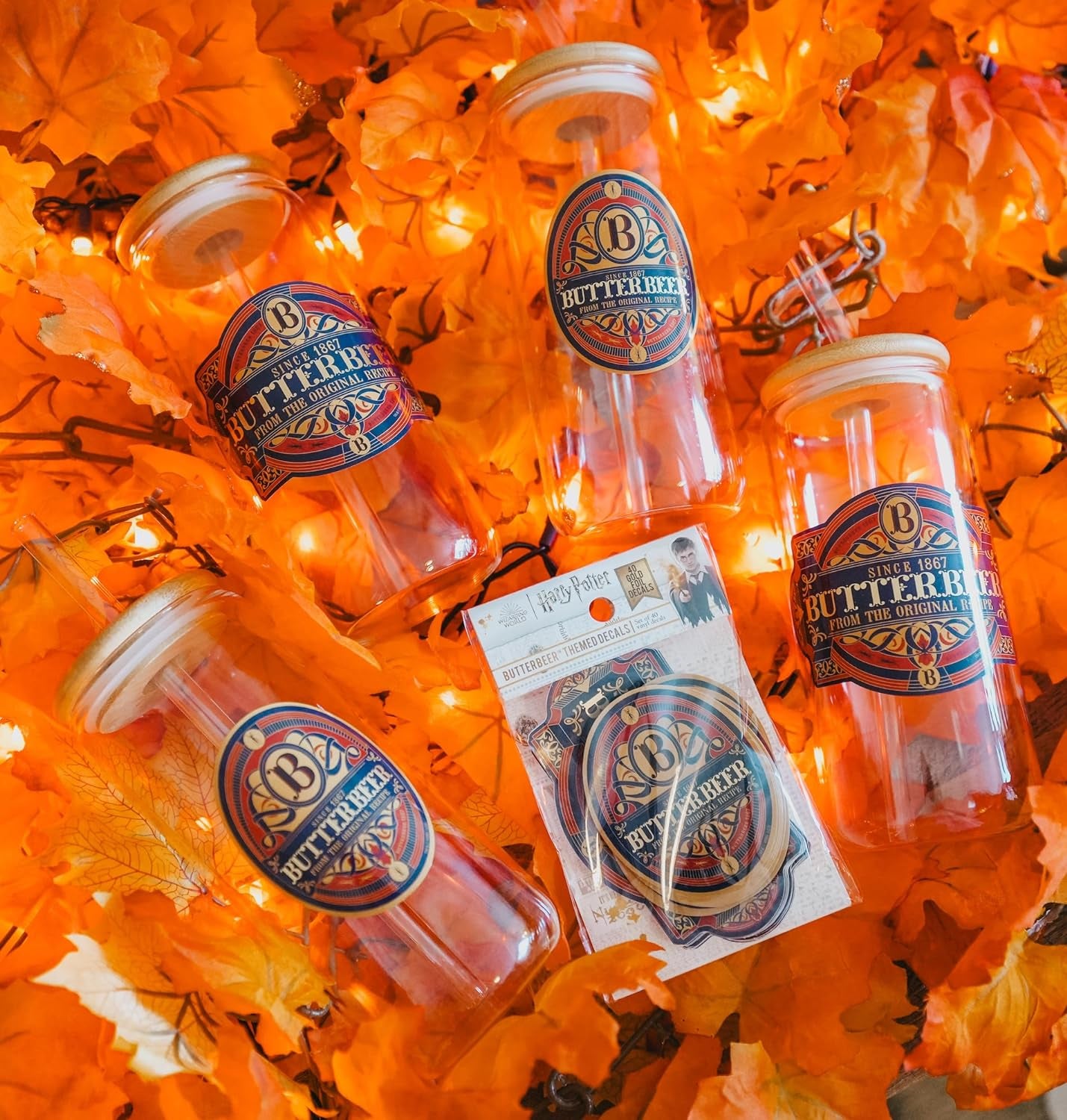 Harry Potter Butterbeer Decals with Gold Foil Accents, Set of 40 Decals, Officially Licensed, Waterproof and Scratch Resistant, Potterfy All the Things