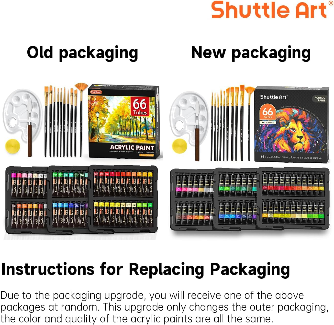 82 Pack Acrylic Paint Set,  66 Colors Acrylic Paint with 10 Brushes, 22Ml/0.74Oz Tubes, Vibrant Colors, Artist Painting Supplies for Kids, Adults Painting &amp; Crafting on Canvas, Wood Ceramic