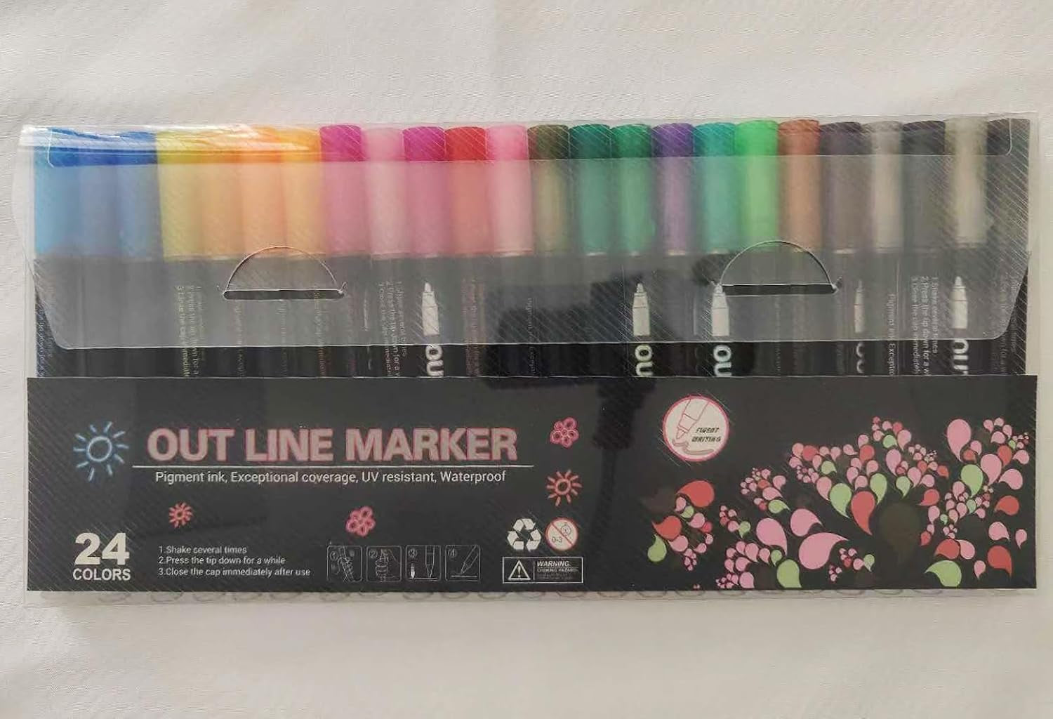 Shimmer Markers Outline Double Line: 24 Colors Glitter Metallic Pen Set Super Squiggles Sparkle Cool Fun Self Sparkly Kid Age 4 8 10 12 Girl Gift Doodle Supplies Art Craft Girl Stocking Stuffer