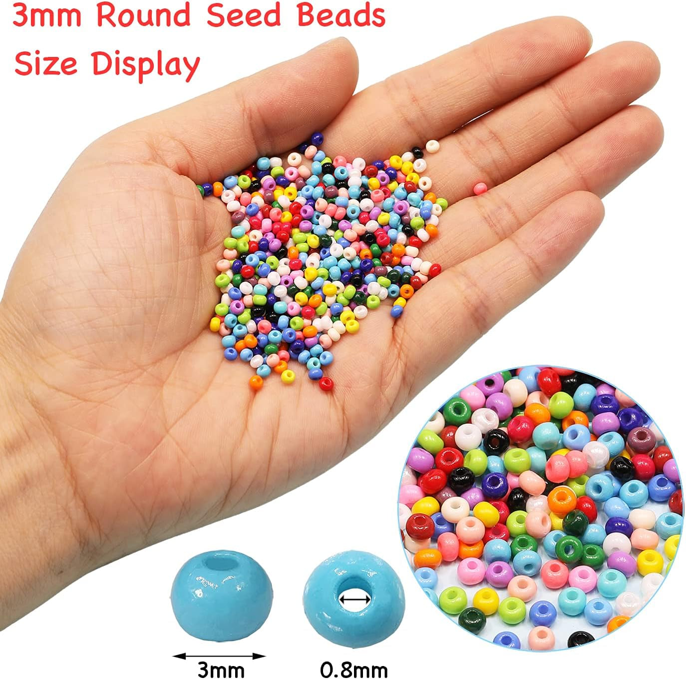 3Mm round Size Almost Uniform Glass Seed Beads with Beading Kit, about 7800Pcs in Box 24 Multicolor Assortment Size 8/0 Craft Seed Beads for Jewelry Making,(About 325Pcs/Color, 24 Colors)
