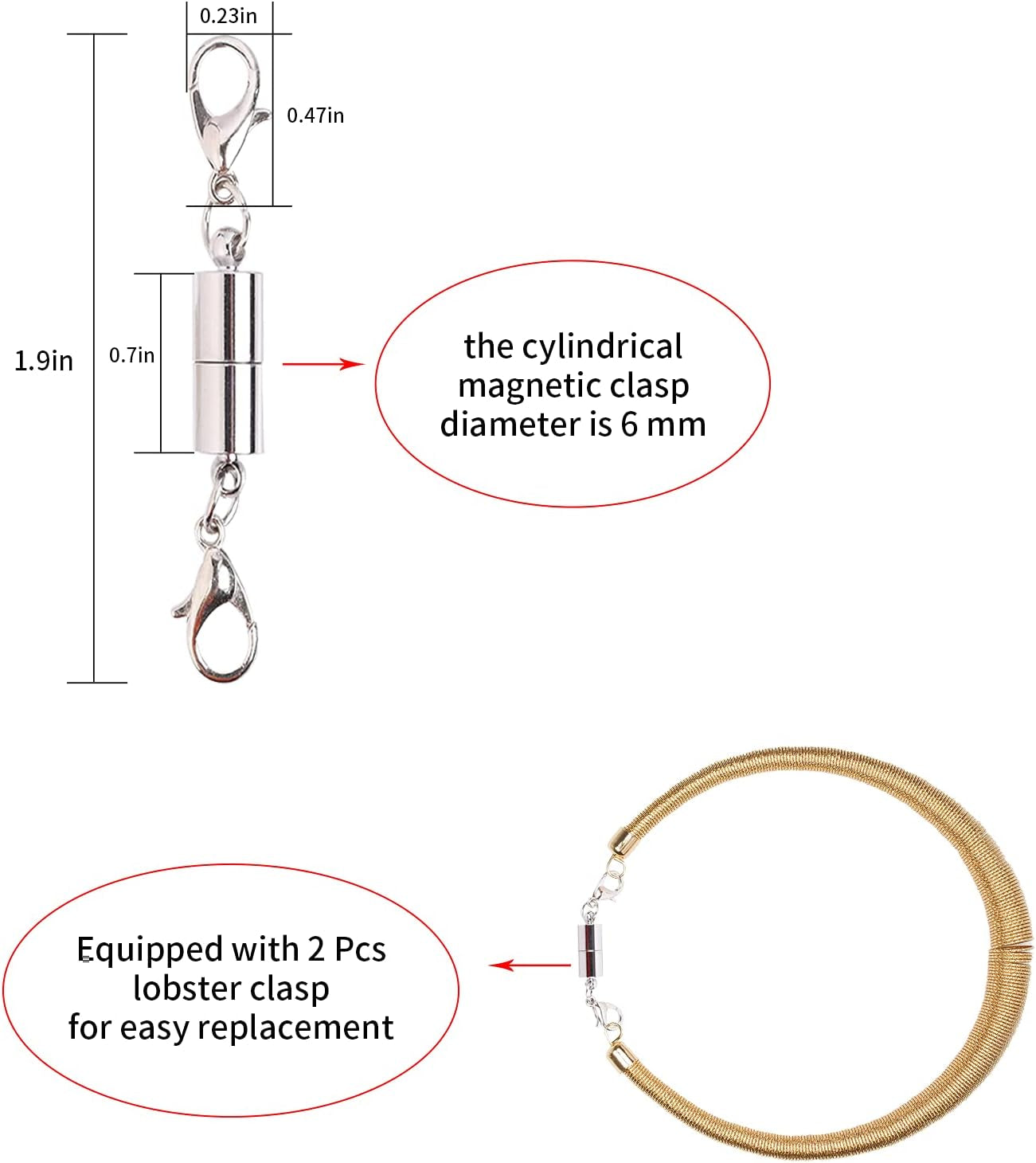 30 Pieces Silver Magnetic Jewelry Locking Clasps Necklace Clasps and Closures Bracelet Lobster Clasp Connector for DIY Necklace Bracelet Jewelry Making Supplies