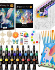 72PCS Kids Painting Set with Pattern Canvas, Art Painting Supplies Kit with 24 Acrylic Paints,10 Brushes, 8 Canvas Panels,Table Easel,Paper Pad,Color Wheel,Palette for Beginner Student Toddlers