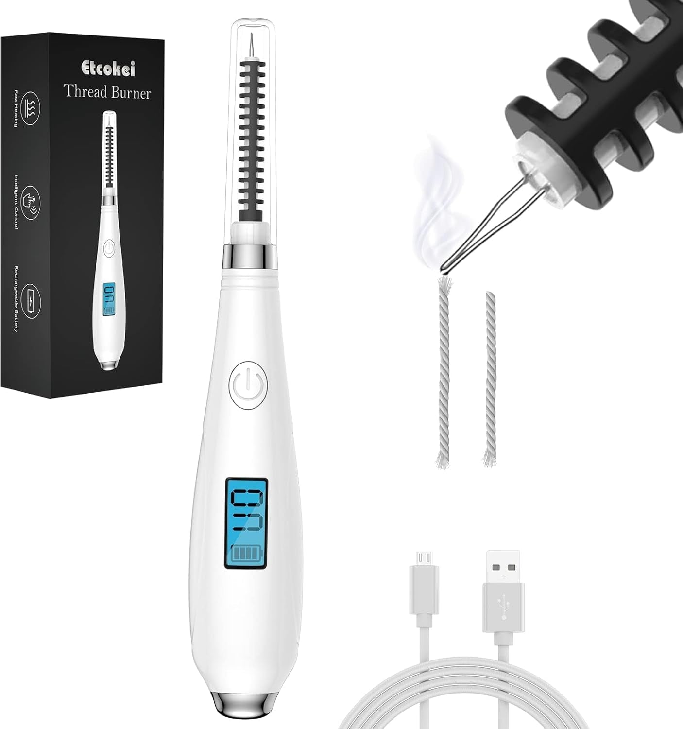 Thread Burner, Thread Burner USB Rechargeable with Power Display, Burn and Melt Thread Easily, Thread Burner Tool Supplies for Beading Thread, Weaving, Sewing, Leather&Jewelry Making