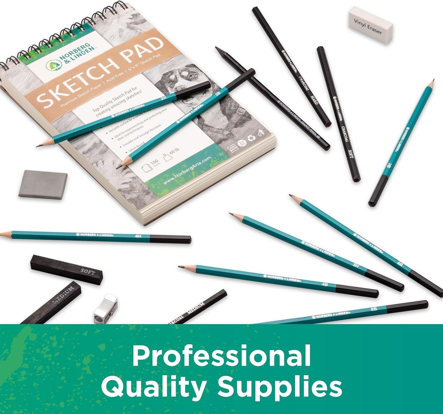 Drawing Set - Sketching and Charcoal Pencils - 100 Page Drawing Pad, Kneaded Eraser. Art Kit and Supplies for Kids, Teens and Adults