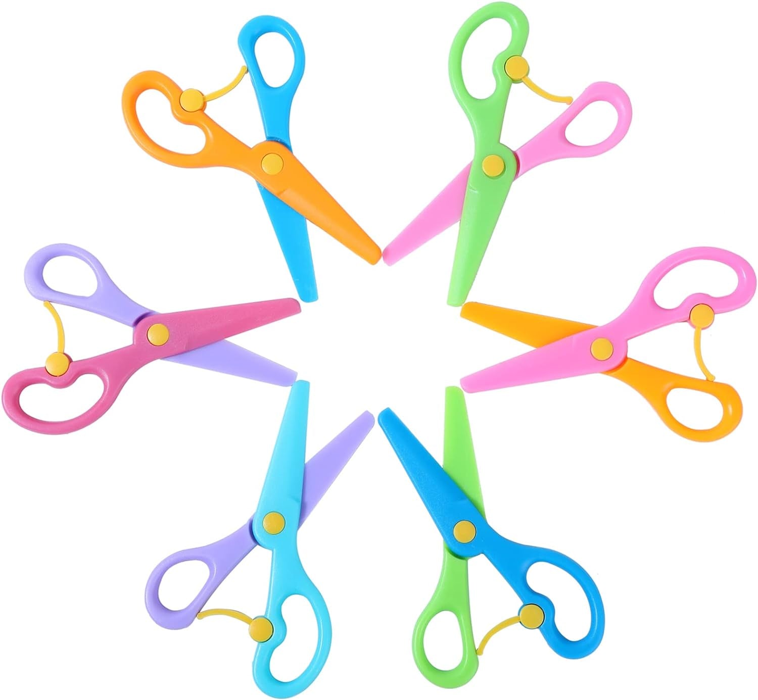6 Pack Plastic Safety Scissors, Toddlers Training Scissors, Pre-School Training Scissors, Children Safety Learning Scissors