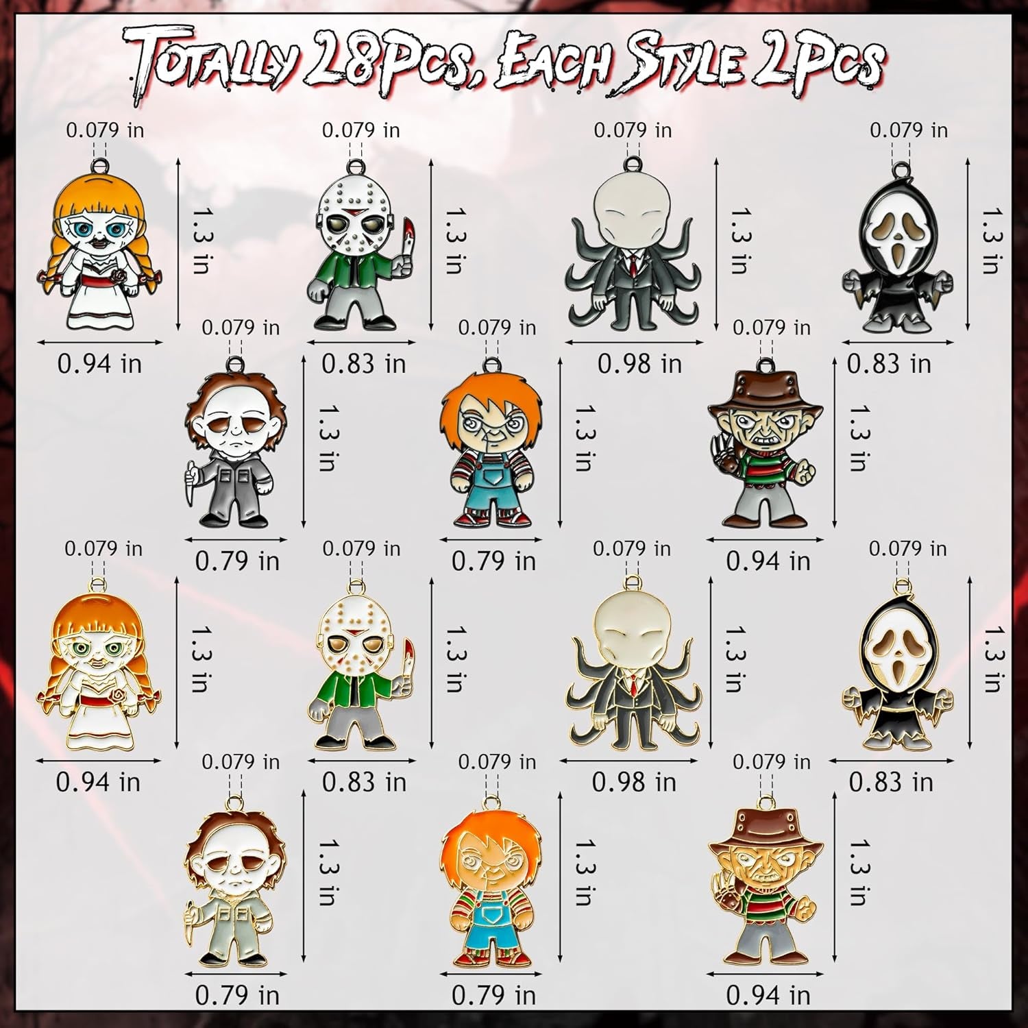 28Pcs Horror Classic Movie Character Charms Halloween Enamel Pendants, Horror Alloy Charm Pendant Ghost Dangle Halloween Scary Earring Necklace Bracelet Charms for Jewelry Making DIY Crafts Gifts