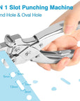 2 in 1 Badge Slot Hole Punch for ID Cards, Heavy Duty Hand Punch Metal Hole Puncher for PVC Material, Business Cards, Paper and Cardstock (5Mm round Hole &13Mm X 3Mm Slot Hole, Silver)