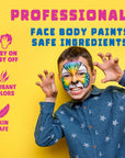 Face Paint Kit Professional Split Cake Face Painting Set for Kids Adults 12X10 Gm with Stencil One Stroke Non Toxic Rainbow Flora Dolphin Unicorn Flame Body Paint Halloween Christmas Makeup