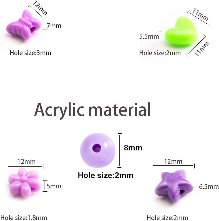 840Pcs Star Heart Kandi Acrylic Beads Candy Color Cute Pastel Circle Loose Spacer Beads Assorted Colorful Shape Bow Beads Bulk for Friendship Bracelets and Jewelry Making Kit (1000)