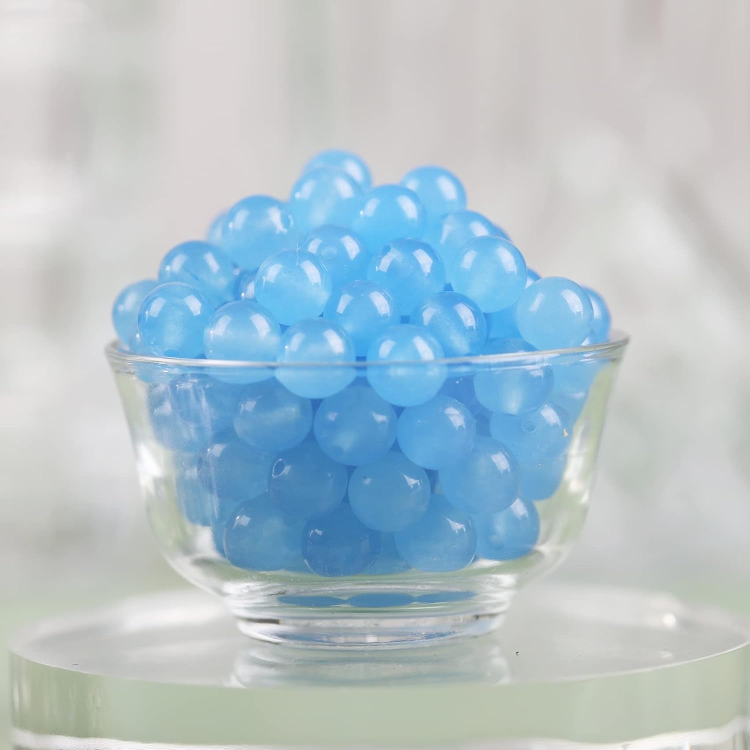 140 Pcs 8Mm Natural Gemstone Beads for Jewelry Making, Sky Blue round Smooth Healing Agate Stone Beads Bulk