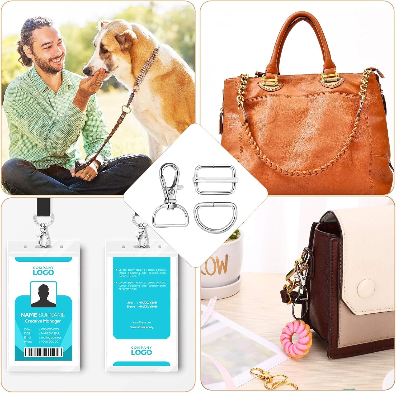 96 Pieces Swivel Clasps with D Rings and Slide Buckles Set Lanyard Snap Hooks Keychain Clip Hooks D Keychain Rings Lobster Claw Clasps for Keychain Purse Hardware Sewing Craft Project, 8 Colors