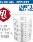 20 Ounce (600Ml) Disposable Flexible Clear Graduated Plastic Mixing Cups - Box of 50 Cups - Use for Paint, Resin, Epoxy, Art, Kitchen, Cooking, Baking - Measuring Ratios 2-1, 3-1, 4-1, ML