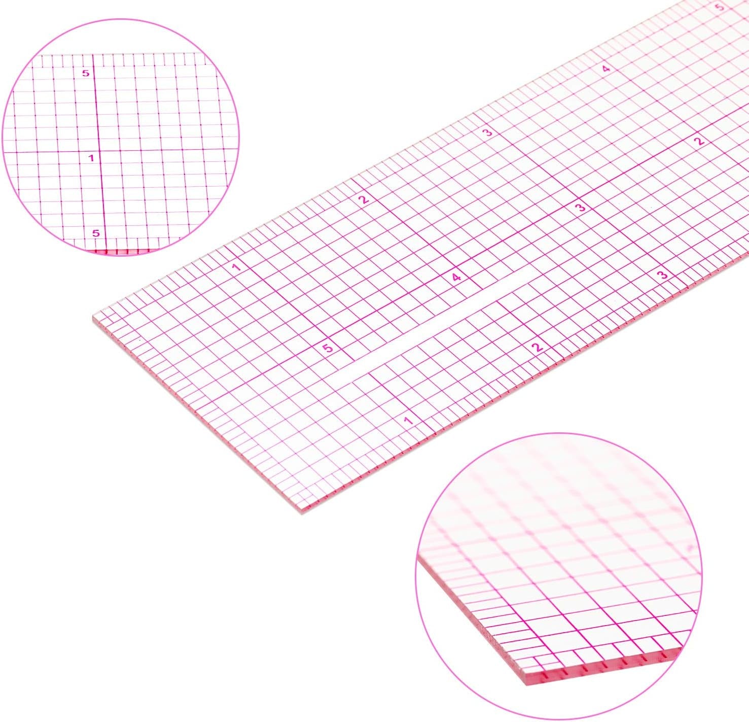 6 Pieces Transparent Ruler Clear Plastic Ruler Beveled French Inch Metric Ruler Sewing Rulers L-Square Rulers Measuring Tool Ruler Set with 2 Grid Scales for Clothes Design