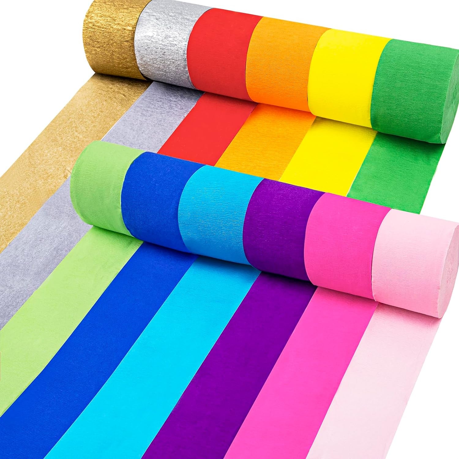 12 Rolls 984Ft Crepe Paper Streamers in 12 Colors for Rainbow Party Decorations Wedding Ceremony Birthday Indoor Decoration