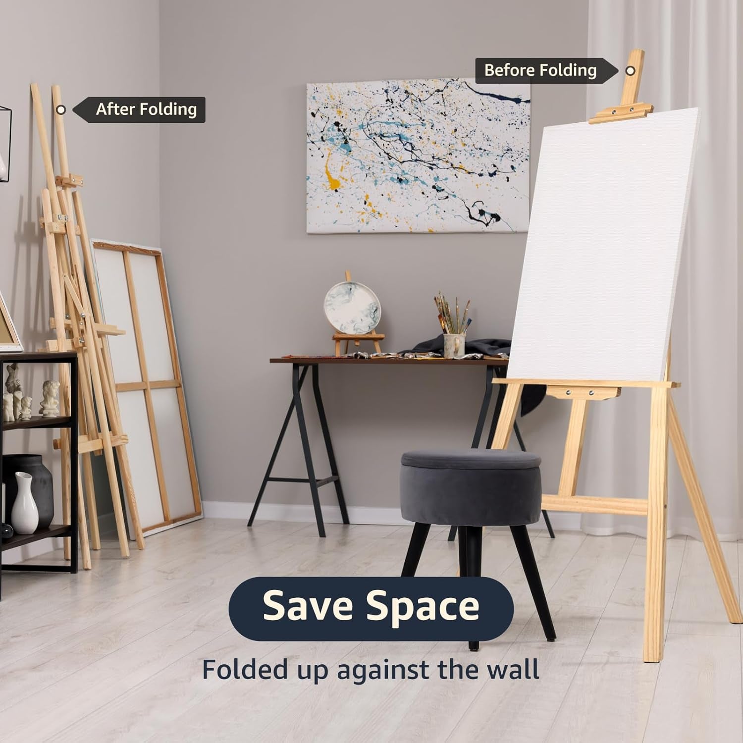 Nian Feng Wooden Easel for Painting, Adjustable Floor Easel, Folding Easel Stand for Wedding Poster, Painting Easel Large for Adults and Kids