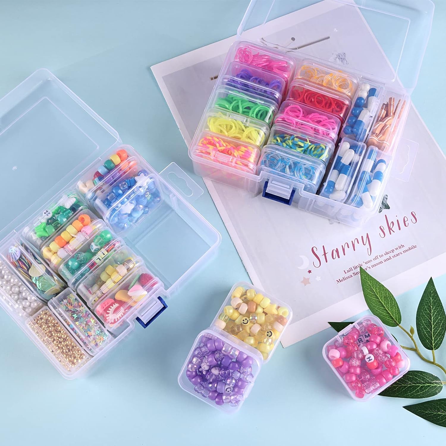 30Pcs Bead Organizers in a Clear Organzier Box, 2 Sets Clear Plastic Diamond Painting Storage Container with Mini Boxes for Craft Organziers and Storage Art Embroidery Nail Accessories
