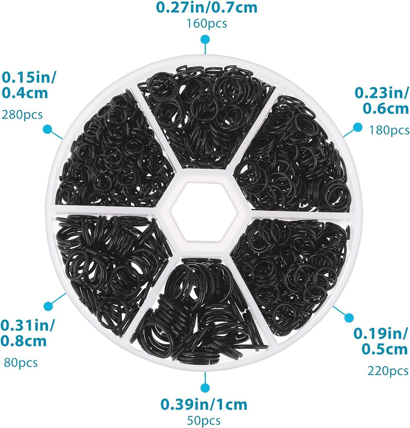 970 PCS Black Jump Rings, Black Jump Rings for Jewelry Making Small O Ring for Jewelry Making Chainmail Metal Open Jump Rings Connectors for Bracelet Earrings Necklace Crafts (4/5/6/7/8/10Mm) (Black)