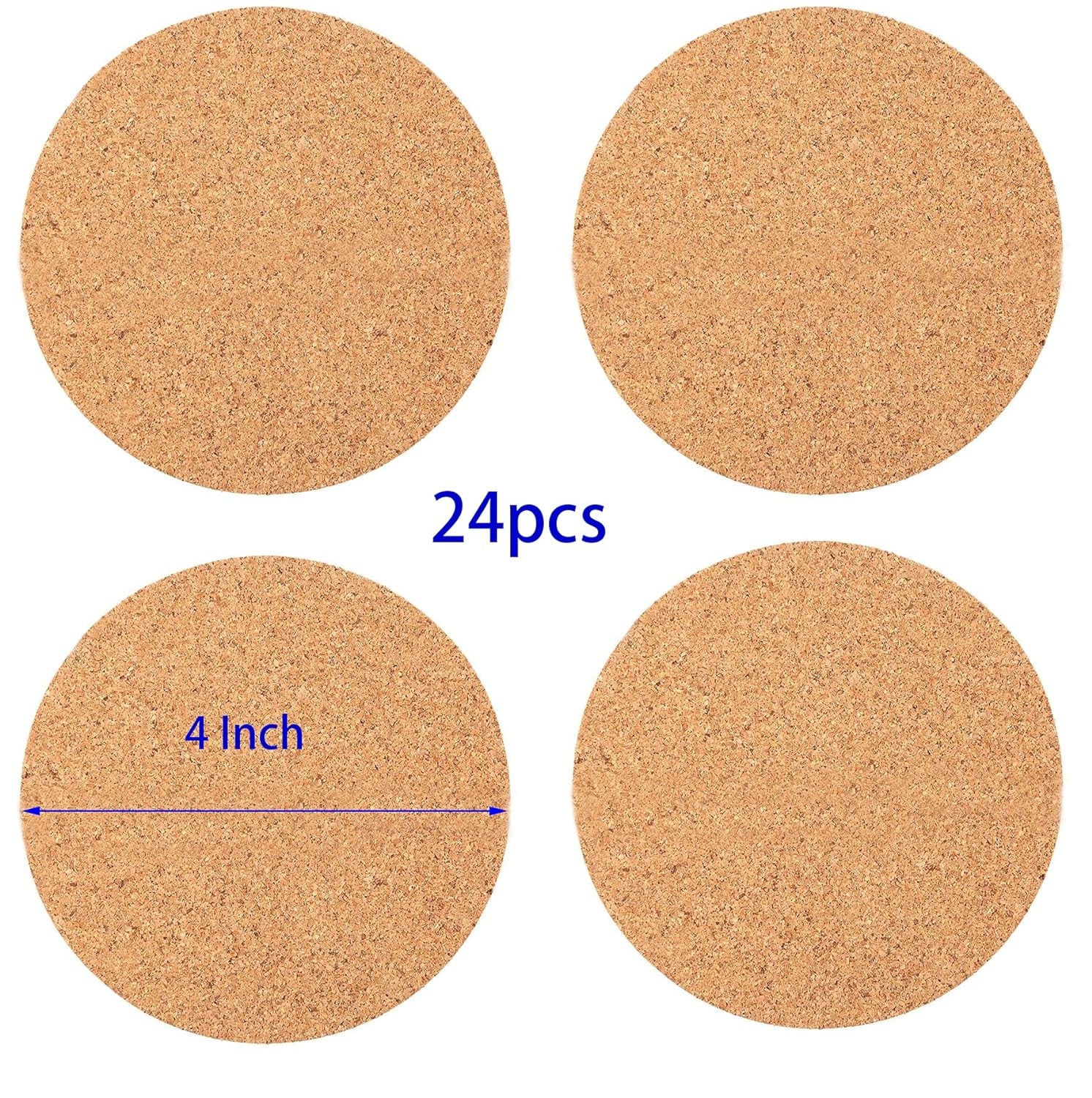 24Pcs Self-Adhesive Mini Backing Cork Tiles Sheets round 4&quot; for DIY Coasters and DIY Crafts Cork Board, Cork Tiles, Cork Mat (Round 24Pcs)