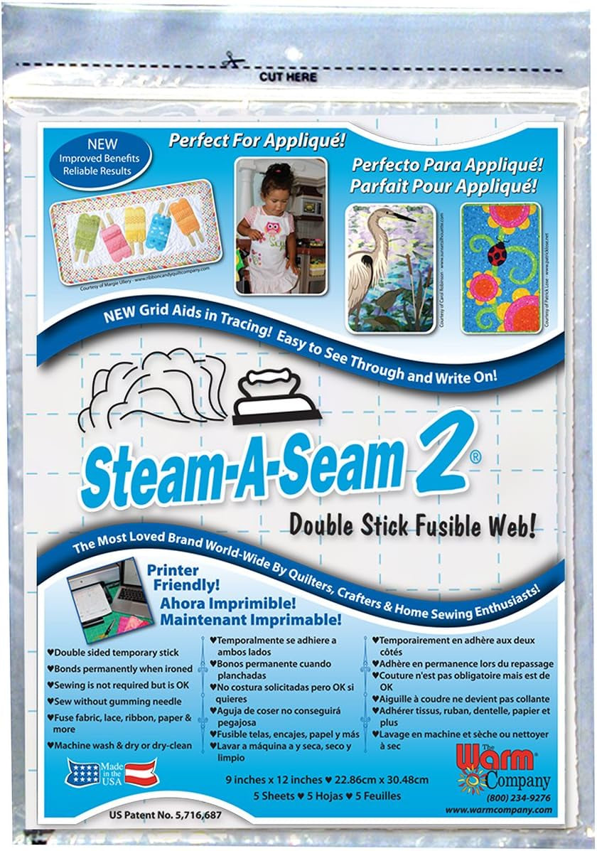 Warm Company Steam-A-Seam 2 Double Stick Fusible Web-9"X12" Sheets 5/Pkg (5517)