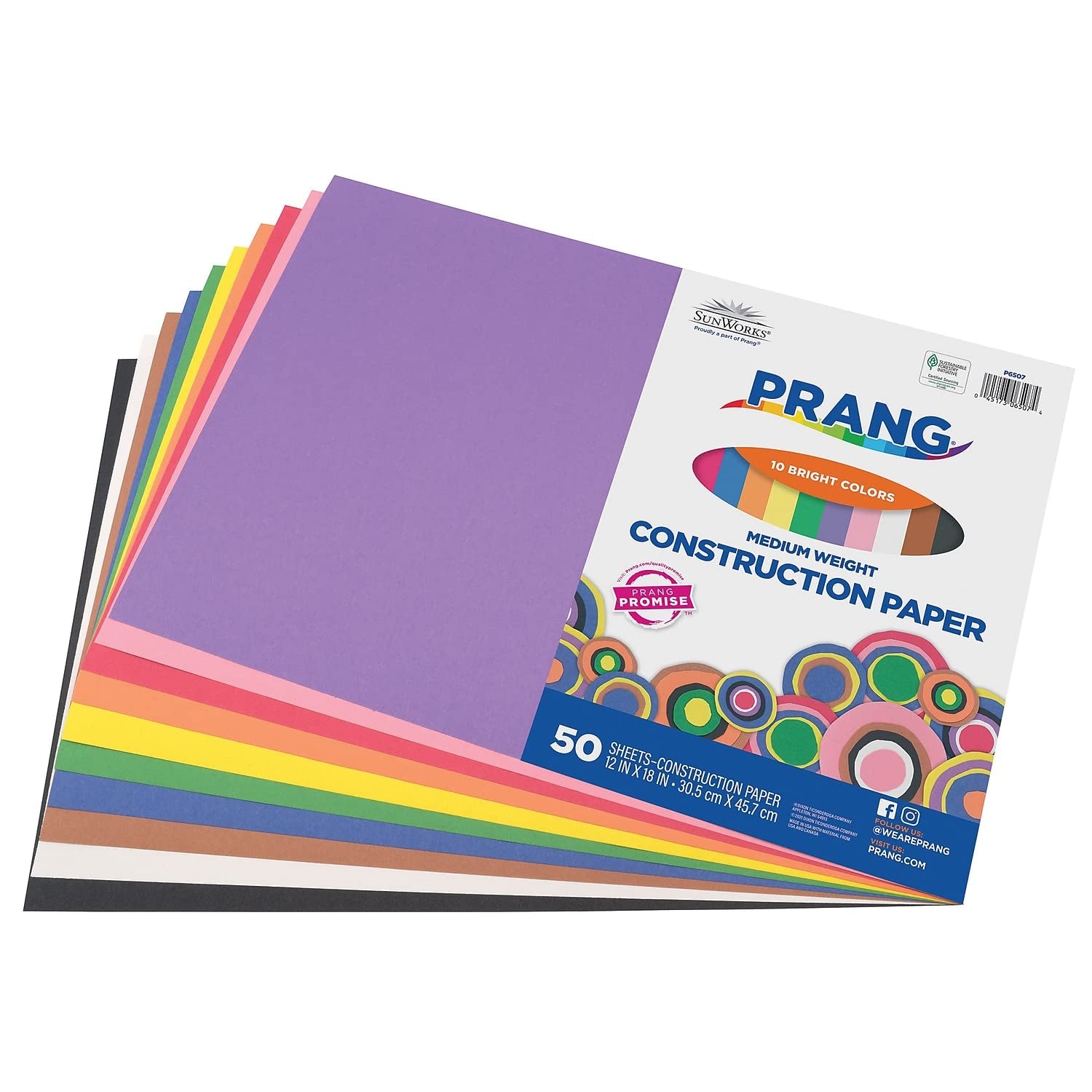 Prang (Formerly ) Construction Paper, 10 Assorted Colors, 12" X 18", 50 Sheets