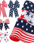 4 Rolls Patriotic Day Wired Ribbon 20 Yard 4Th of July Red White Blue Decorative Ribbon American Patriotic Day Edge Ribbons for Independence Day Bows DIY Wreath Making Crafts Memorial Day