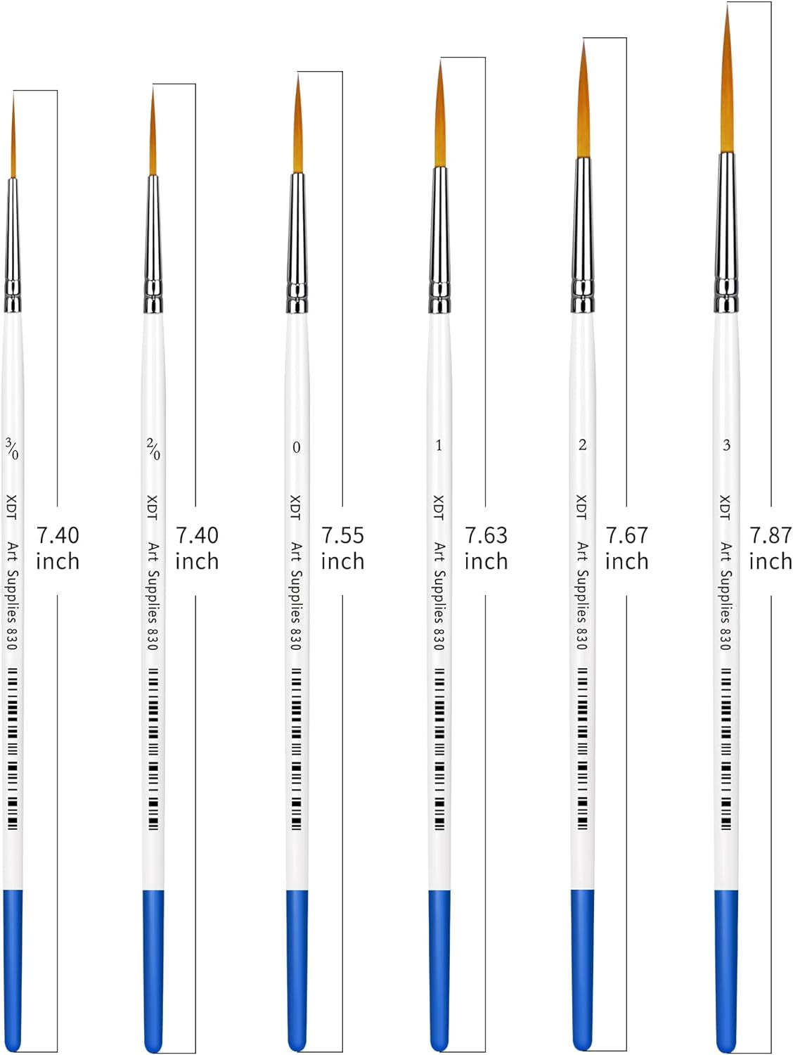 XDT#830 Rigger Artist Paint Brush 6 Piece Set Extra Long Fine Point Liner Tip #000#00#0#1#2#3, Scale Models Nail Acrylic Oil Watercolor