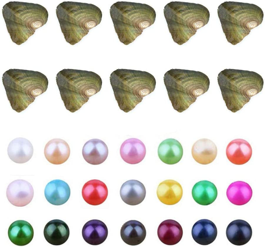 10PC Freshwater Pearl Cultured Love Wish Pearl Oyster with round Pearl inside for Pearl Gift Fun for Children Family Friends Party Oyster with Pearls Inside(6-8Mm, 10PC)