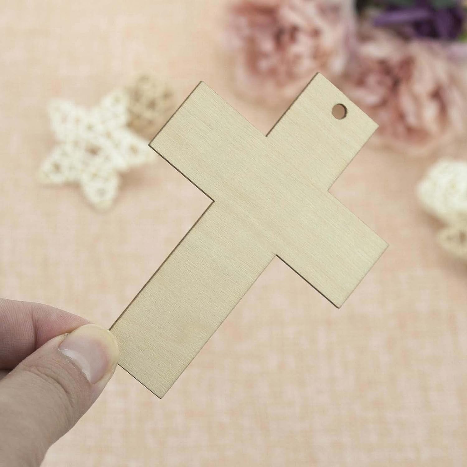 Cross Wooden Hanging Ornaments Cross Shaped Wood DIY Craft Cutout Wooden Slices Embellishments with Hole Hemp Ropes Wood Tags for Birthday Easter Halloween Christmas Decoration (2.8X3.9 In, 20-Pack)