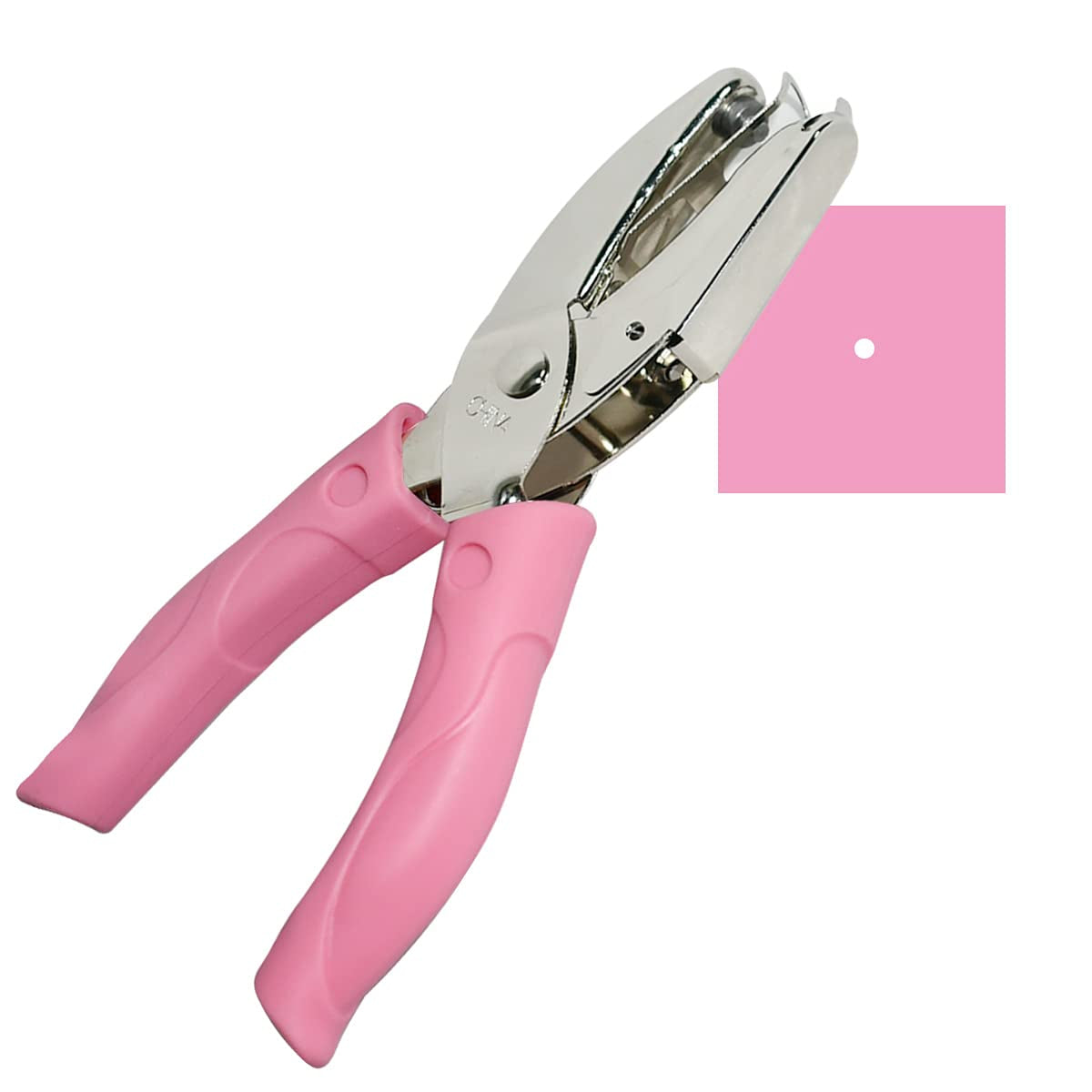 Handheld Hole Paper Punch Puncher for Craft Paper Tags Clothing Ticket DIY Scrapbook Tool, with Pink Soft Handheld Grip (Middle Circle 1/8 Inch)
