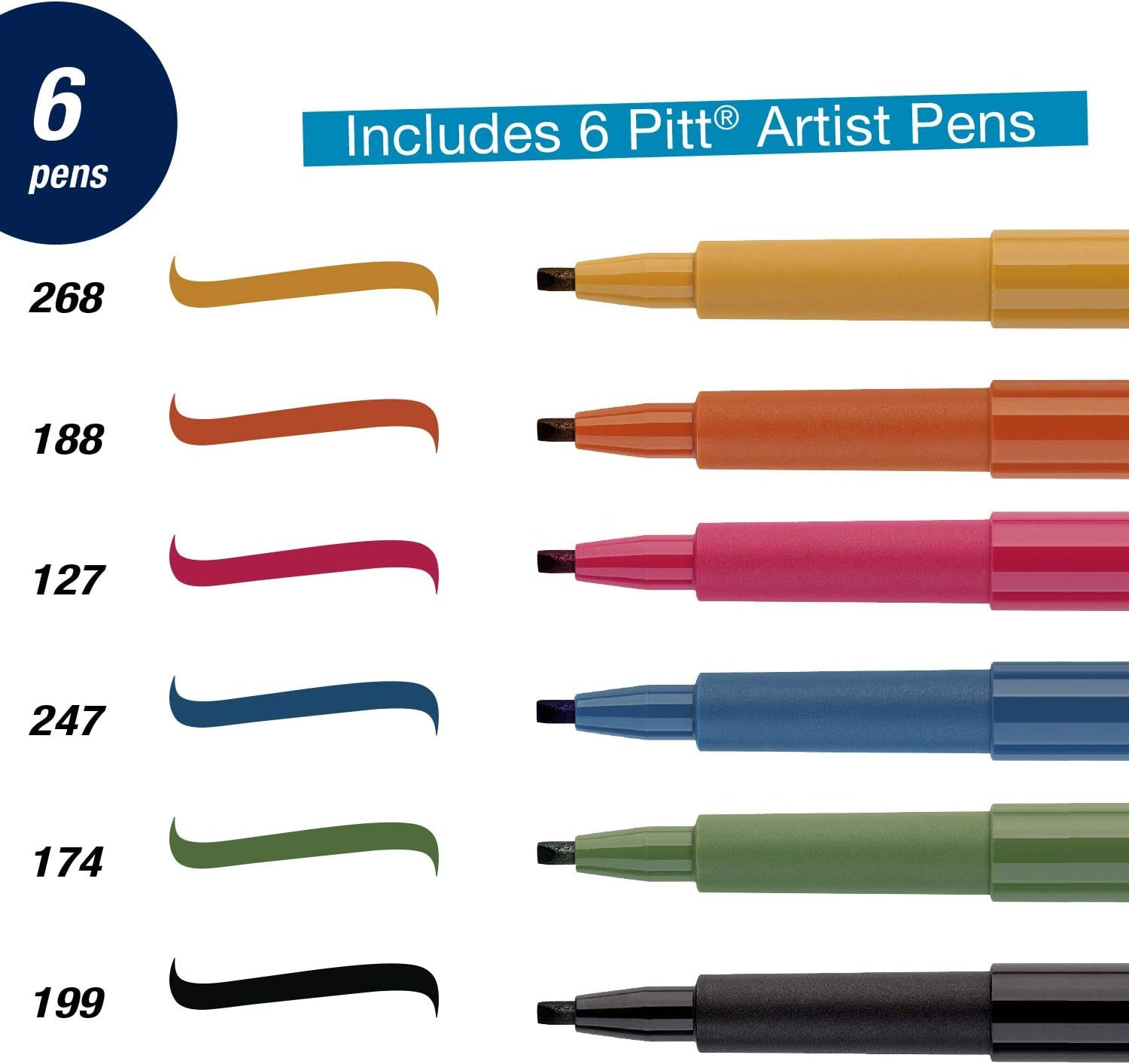 Calligraphy Pitt Artist Pen Set - 6 Multi Colored Calligraphy Pens