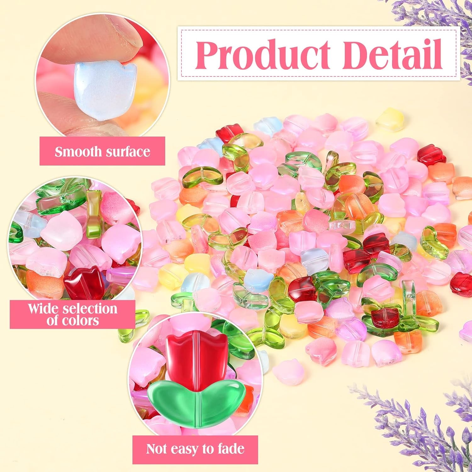 320 Pcs Colorful Translucent Tulip Flower Beads Handcrafted Tulip Glass Spacer Bead Crystal Loose Glass Flower Beads for Jewelry Making Earring Bracelet DIY Craft Spring Summer Gifts