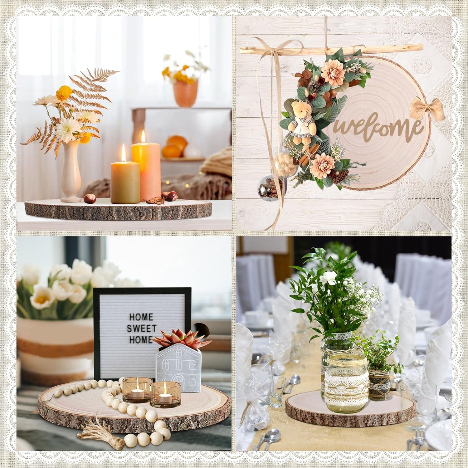 8 Pcs Wood Slices 9-10 Inches Natural Wood Rounds,Unfinished Wood Centerpieces for Tables,Round Wooden Discs,Wood Slices for Centerpieces/Crafts,Baby Shower,Weddingtable Decor, Enchanted Forest Decor