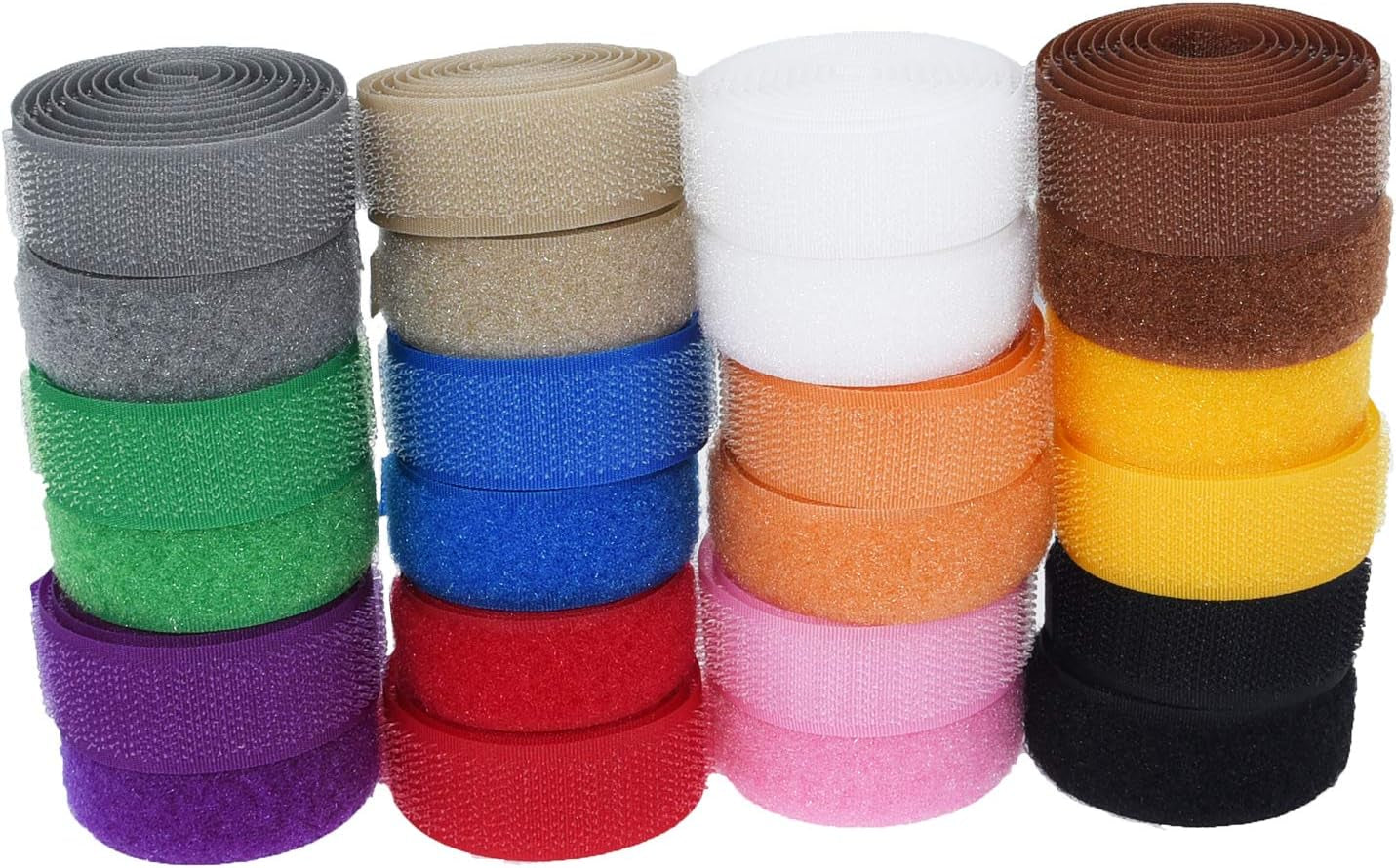 12 Colors 24 Yards Sew on Hook and Loop Tape Fastening Nylon Fabric Tape with Non-Adhesive for DIY Craft Interlocking Tape Sewing Fasteners (3/4'' Wide, 1 Yard Hook + 1 Yard Loop) for Each Color