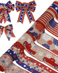 Patriotic Wired Edge Ribbon 36 Yards Red Blue White American Flag Ribbon 2.5 Inch 4Th of July Stars Stripes Fabric Ribbon for Independence Day Memorial Day Wreath DIY Craft, 6 Roll