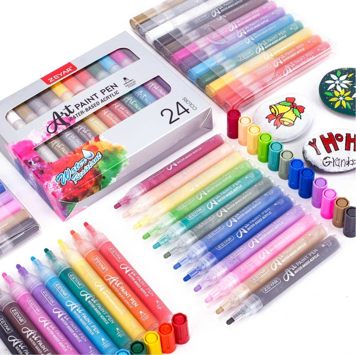 Acrylic Paint Pens for Rock Painting, 24 Colors, Water Based Medium Point, AP Certified, Assorted Colors,Odorless,Acid Free,Non-Toxic and Safe to Use