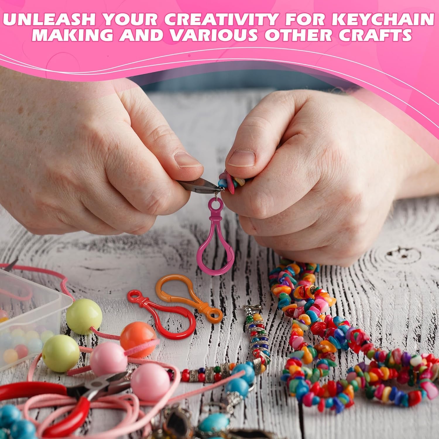 100Pcs Plastic Keychain Clips for Crafts - Lobster Claw Clasps for Keychains for Crafts Plastic Keychain Clip for Backpack - Clip Keychain Hooks Lanyard Snap Hooks and Clasps for Jewelry Making