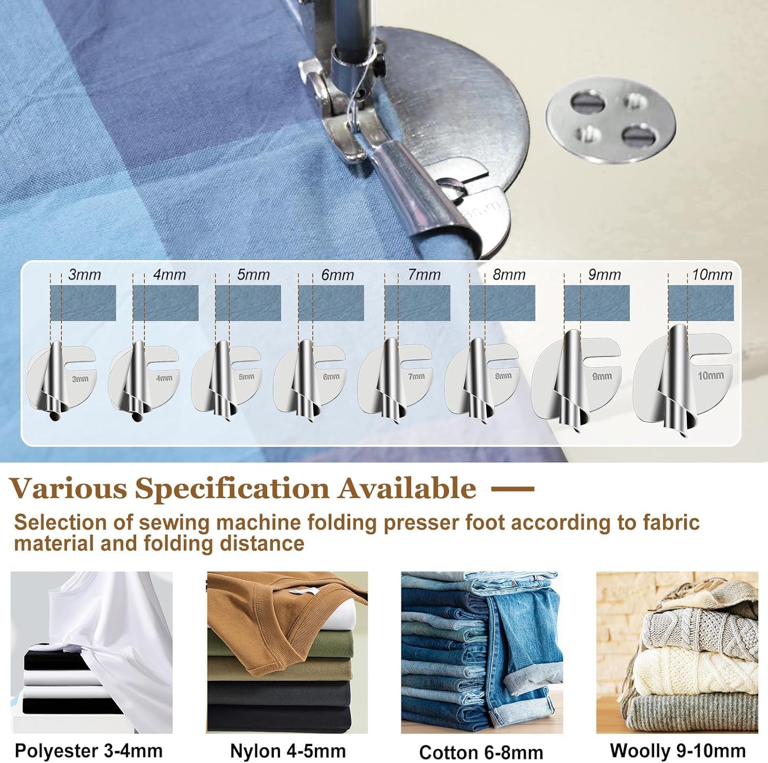 Sewing Rolled Hemmer Foot Set 8 Pcs (3/4/5/6/7/8/9/10 MM), 1 Pcs Sewing Magnetic Seam Guide, Rolled Hem Hammer Foot, Sewing Machine Tools & Accessories, Universal Sewing Machine Screws (3 Pcs)