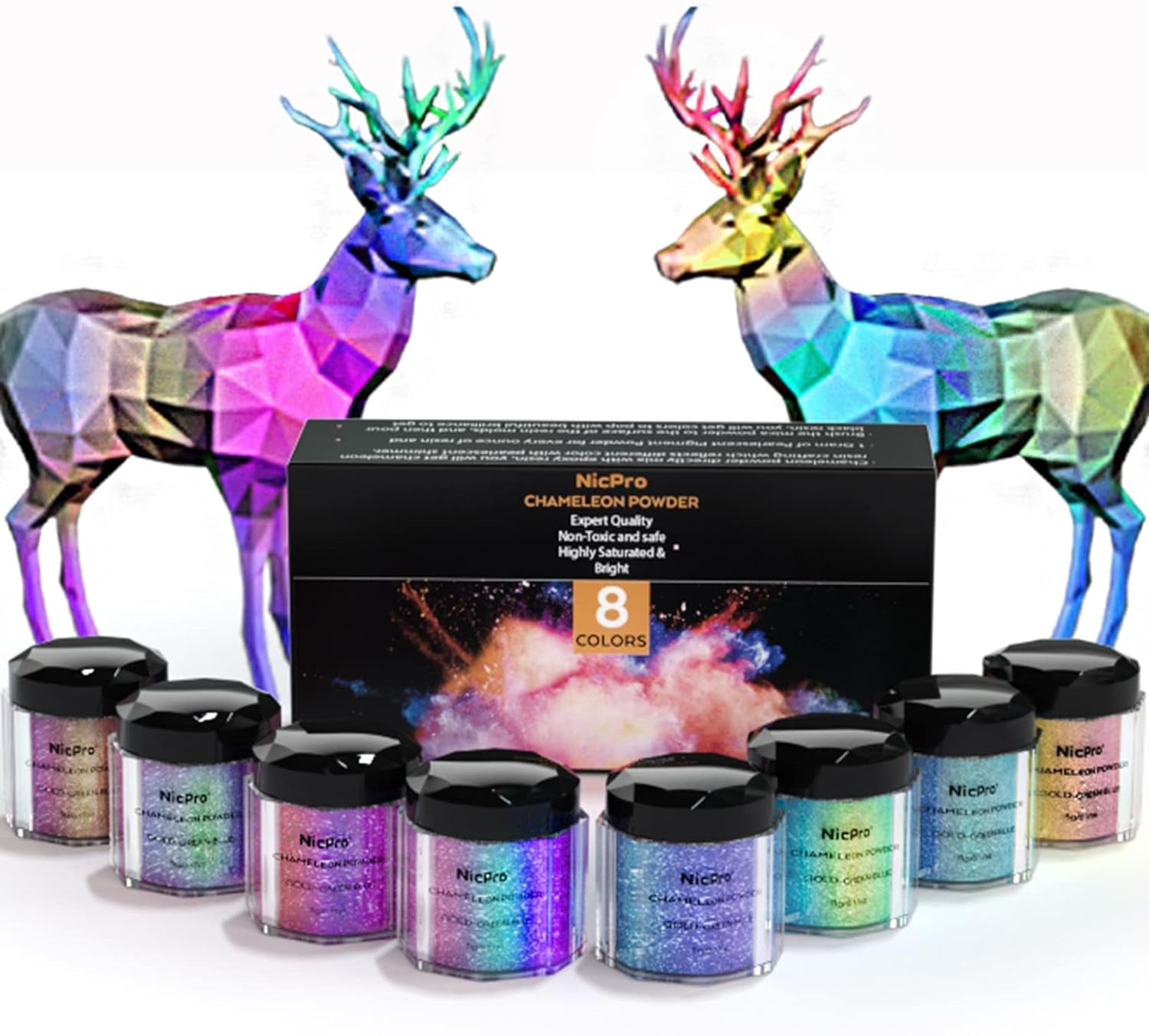 8 Colors Chameleon Mica Powder, Color Shift Mica Powder for Epoxy Resin &amp; Tumbler, Resin Supplies Pigment Powder for Soap Making 0.17 Oz/Jar